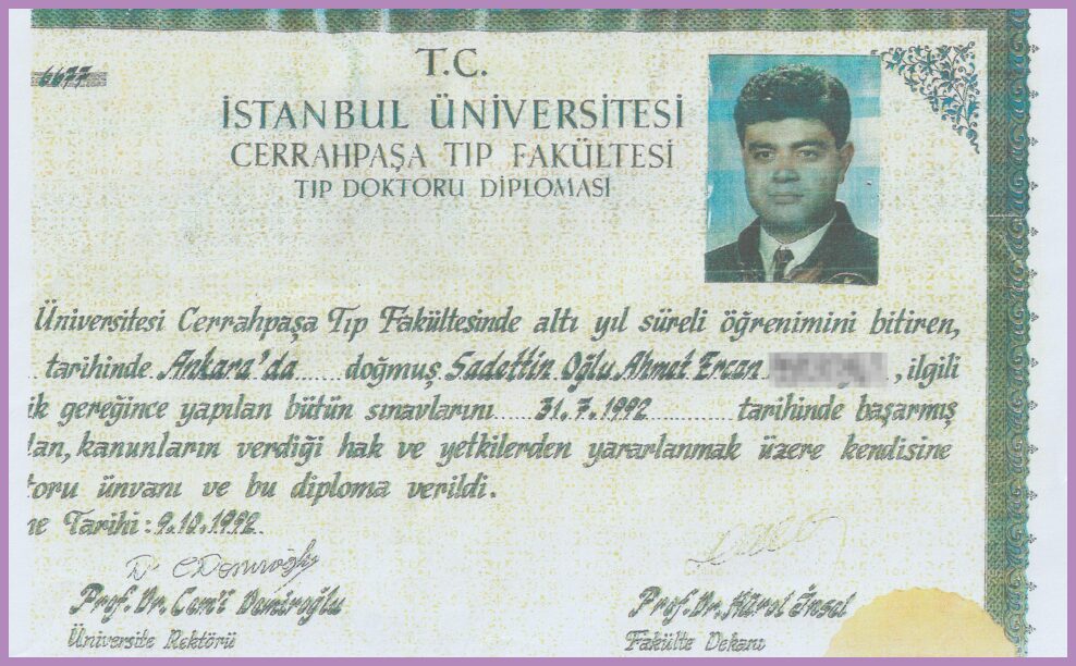 Dr Ercan certificate